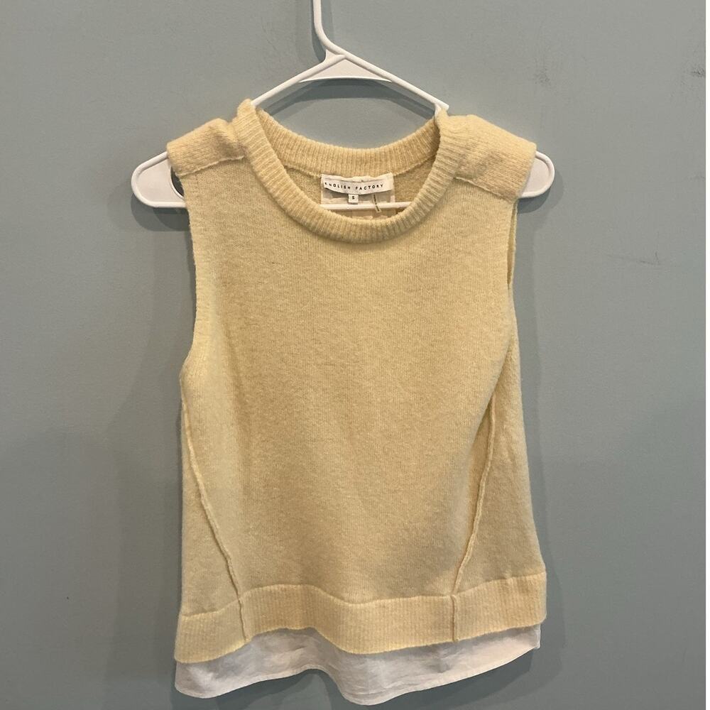English Factory Womens Knit Sleeveless Topβ Layered Look Poplin Butter Yellow S